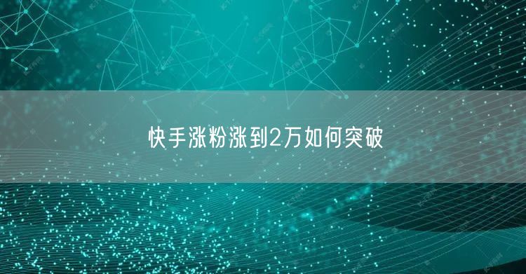 快手涨粉涨到2万如何突破