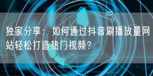 独家分享：如何通过抖音刷播放量网站轻松打造热门视频？